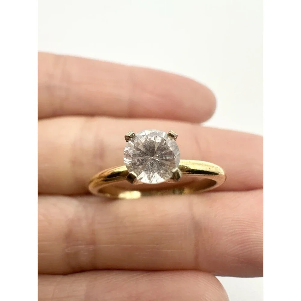 Vintage Sterling Silver Gold Vermeil Prong Set Ring Size 7
